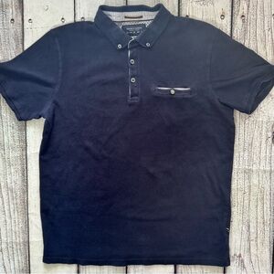 Denim & Flower Ricky Singh Navy Textured Polo Shirt Mens M Cotton